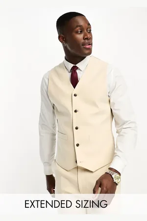 ASOS Oxford slim suit waistcoat in sand