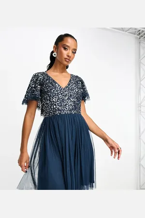 Beauut Petite Bridesmaid embellished mini dress with flutter detail in