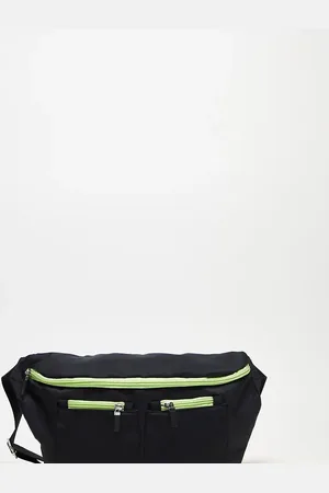 Public Desire Ethan pocket detail tech bumbag in black and lime green