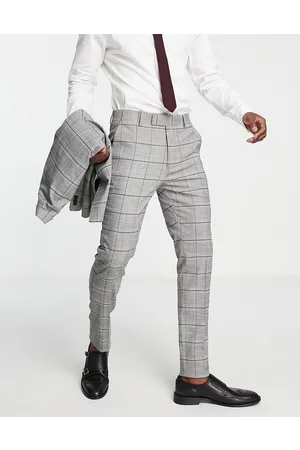 Topman Skinny check wedding suit trousers in and white