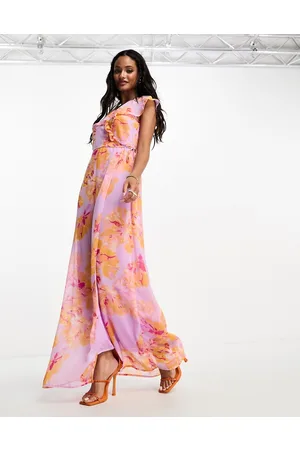 VERO MODA Wrap maxi dress in lilac and florals