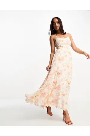 Miss Selfridge Chiffon godet maxi slip dress in vintage floral
