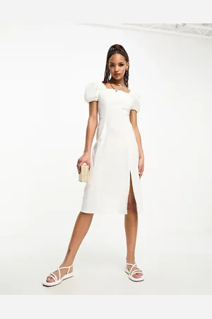 Urban Revivo Square neck puff sleeve midi dress in