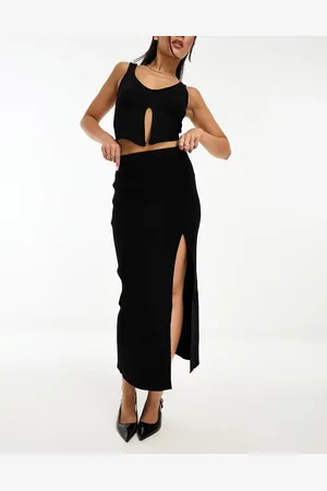 Pretty Lavish Blythe knitted split midaxi skirt in