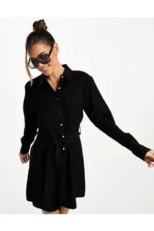 MANGO Cinched tie waist shirt dress in