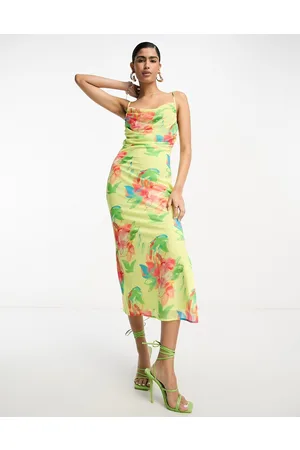 Pretty Lavish Cowl neck split midaxi dress in lemon floral