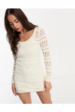 Stradivarius Crochet mini dress in ecru