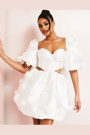 ASOS Sweetheart corsetted puff sleeve mini dress with 3d flowers in