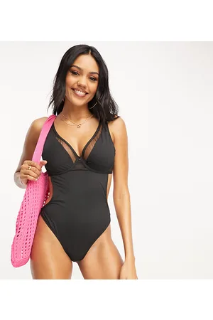Wolf & Whistle Exclusive Fuller Bust mesh cut out swimsuit in mesh