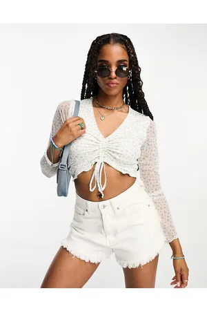 Hollister Long sleeve ruched front mesh top in based floral