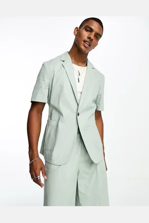 ASOS Short sleeved linen mix suit jacket in sage