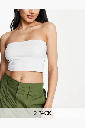 Stradivarius Bandeau top in charcoal and 2 pack