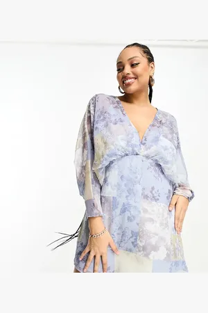 ASOS ASOS DESIGN Curve exclusive chiffon batwing sleeve mini dress in vintage floral
