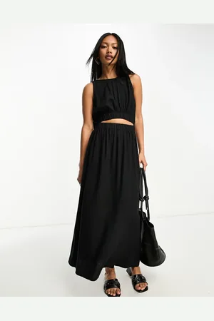 ASOS Linen midi sundress with cut out ruched detail in