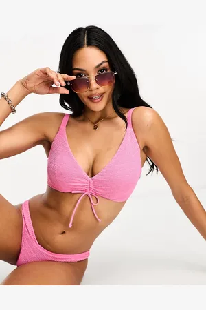 Ivory Rose Fuller Bust crinkle crop bikini top with tie detail in