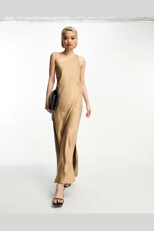 SELECTED Femme one shoulder satin midi dress in copper