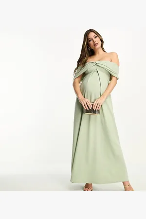 ASOS ASOS DESIGN Maternity off shoulder twist bardot maxi dress in sage