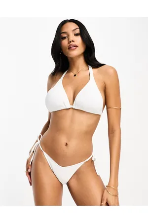 Ivory Rose Fuller Bust crinkle v front tie side bikini bottom in