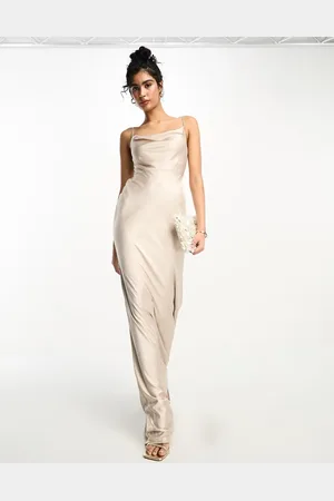 Six Stories Bridesmaids cowl front satin slip dress in oyster