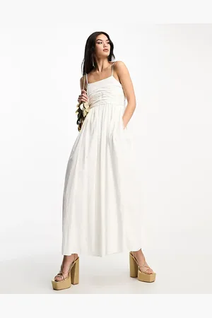 Sister Jane Dream Bridal beaded maxi cami dress with pockets in ivory
