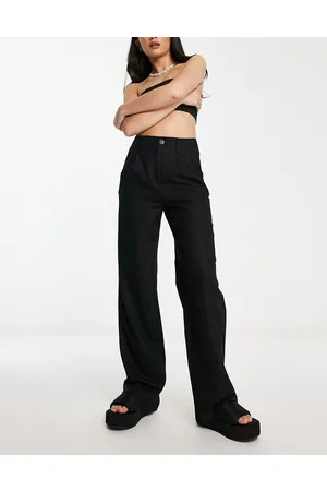 Stradivarius Linen look wide leg trouser in