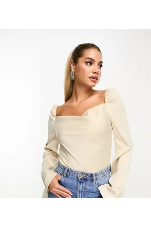 In The Style Exclusive satin drape detail wide sleeve body in champagne
