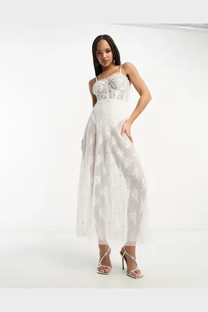 Miss Selfridge Premium embellished premium cami corset maxi dress in ivory