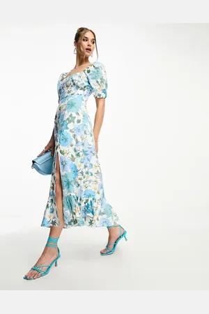 & OTHER STORIES Linen puff sleeve midi dress in floral