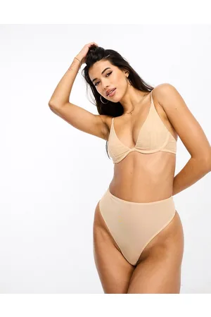 ASOS DESIGN Curve Marina smoothing high-waist thong in beige