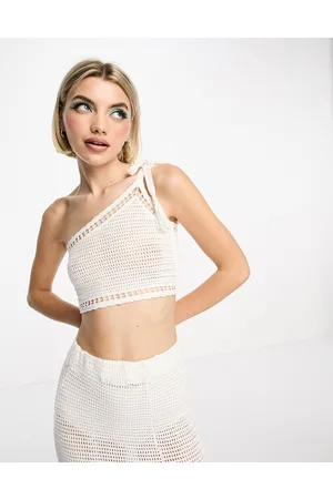 Pull&Bear One shoulder crochet top co-ord in ecru