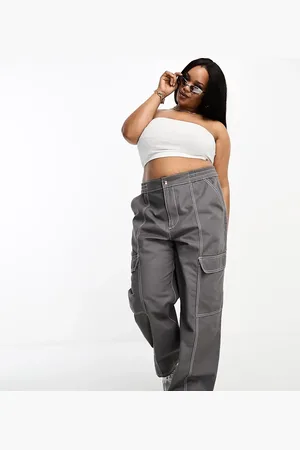 ASOS ASOS DESIGN Curve seam detail cargo trouser in with contrast stitch
