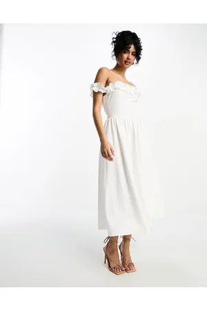 Little Mistress Bardot midi dress with full skirt in