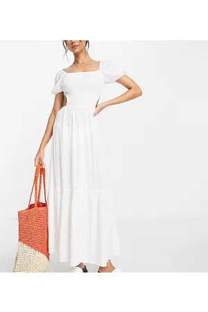 Esmée Esmee Exclusive puff sleeve beach summer maxi dress with shirring detail in