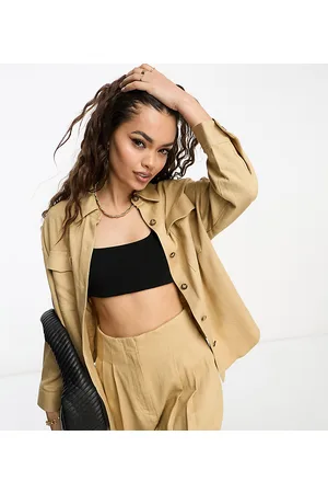 ASOS ASOS DESIGN Petite utility suit shirt with linen in