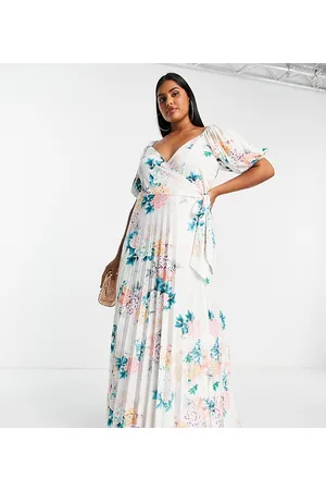 ASOS ASOS DESIGN Curve puff sleeve maxi wrap dress in blue floral print