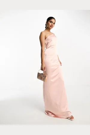 Pretty Lavish Bridesmaid one shoulder satin maxi dress in blush