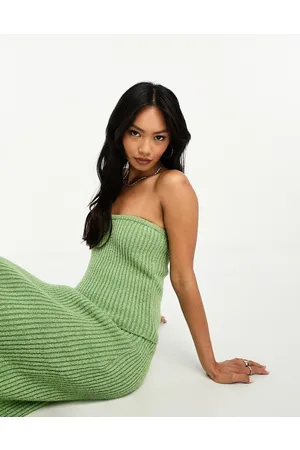 ASOS Knitted bandeau top in textured yarn in khaki