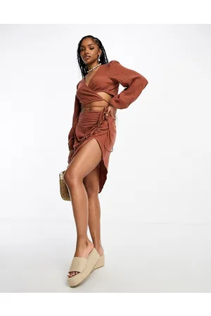 Pieces® Ruched midi beach skirt co-ord in