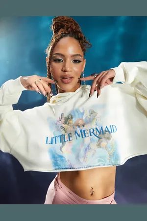 ASOS The Little Mermaid cropped hoodie with front license graphic in