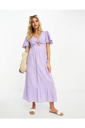 Miss Selfridge Textured angel sleeve tiered maxi dress in lilac
