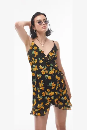 Topshop Floral wrap strappy mini dress in