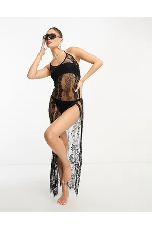 Missyempire Lace thigh split beach maxi dress in