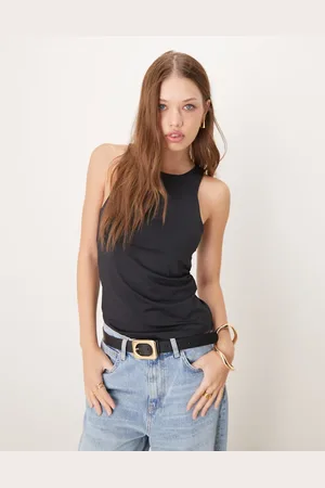 VILA Racer neck slinky vest top in