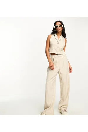 Miss Selfridge Petite co-ord tailored wide leg trouser in taupe pinstripe