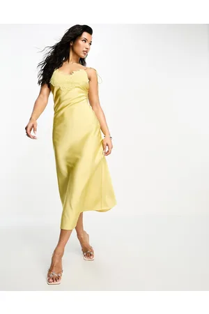 Aria Cove Satin lace trim tie cami sleeve midi dress in
