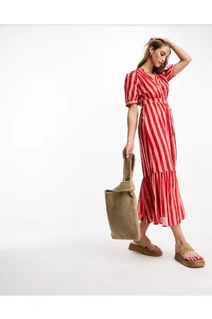 Whistles Tori stripe cotton maxi dress in orange