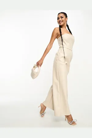 Kaiia Leather look bandeau wide leg jumpsuit in stone