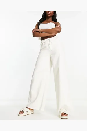 ASOS Pull on wide leg jean in ecru