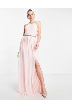 TFNC square back embellished maxi dress in whisper pink