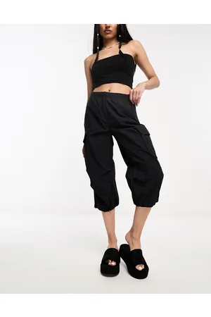Weekday Ila tight fit flare cargo pants in black